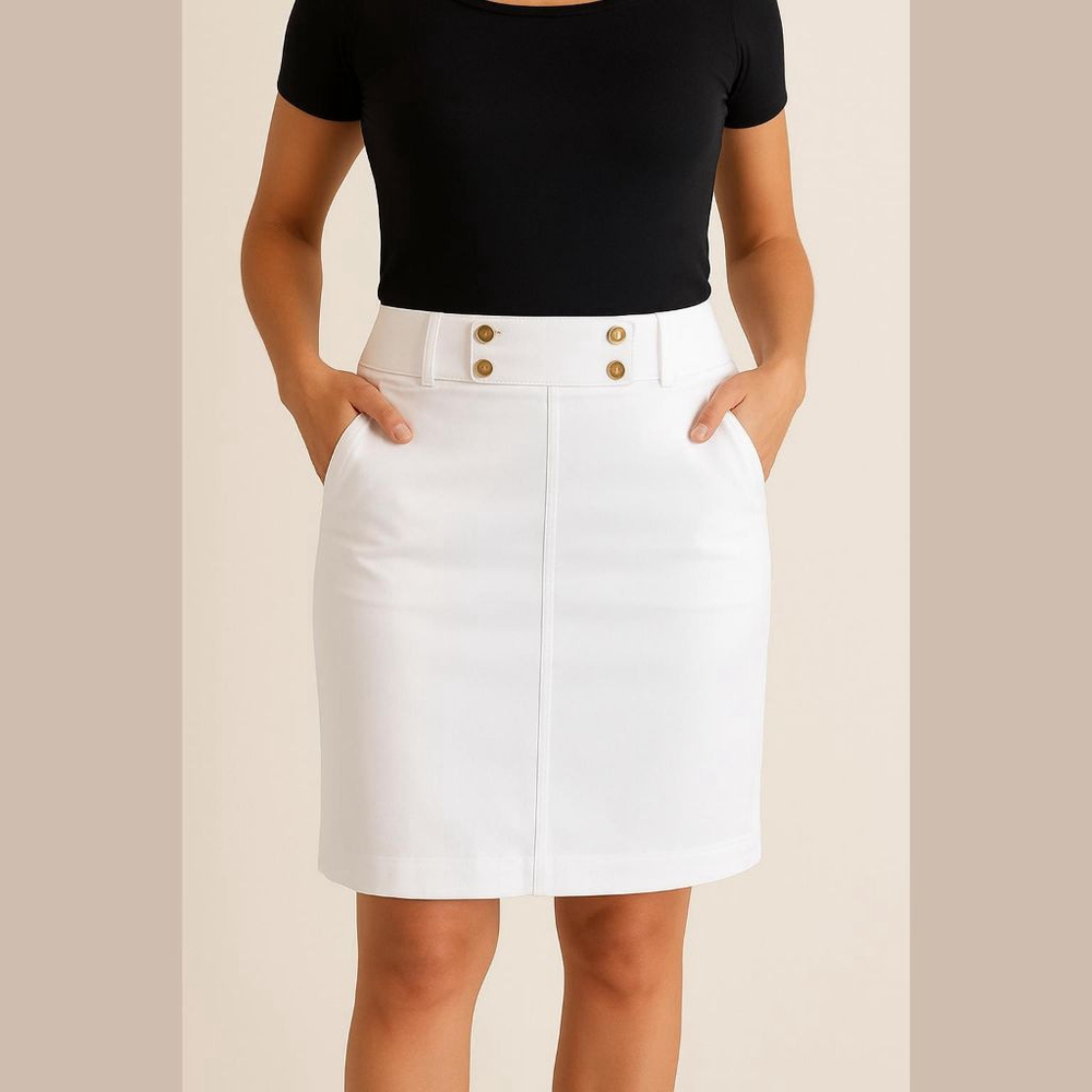 Lauren Ralph Lauren Women's White Pencil Skirt Gold Buttons